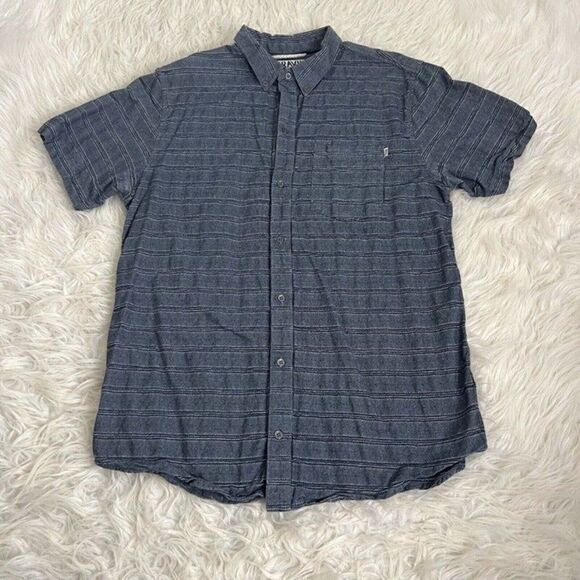 Dravus Gray/Blue Textured Striped 100% Cotton Collared Button Down Shirt Large - Picture 1 of 12